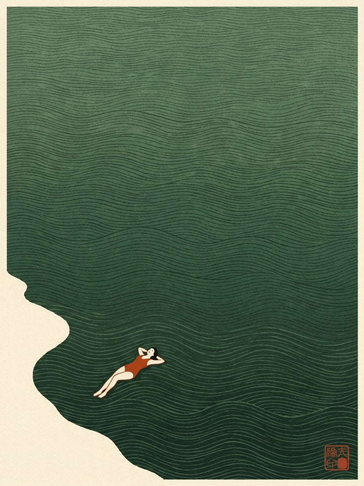 Vintage Swimmer Art Print: Minimalist Retro Pool Illustration - artwork on paper