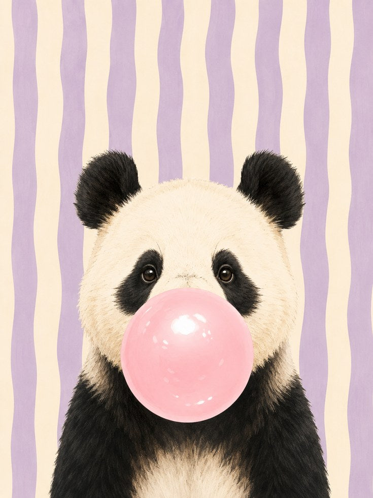 Panda Bubble Gum Print – Nursery Wall Art - artwork on paper