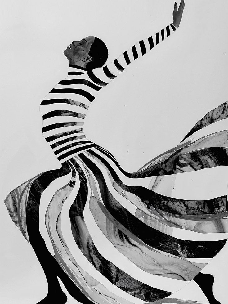 Striped Dancing Woman Poster - artwork on paper