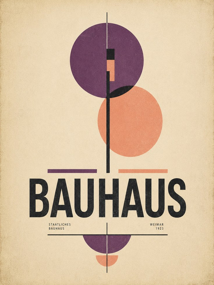 Bauhaus Geometric Art Print: Purple and Peach Modernist Design - artwork on paper