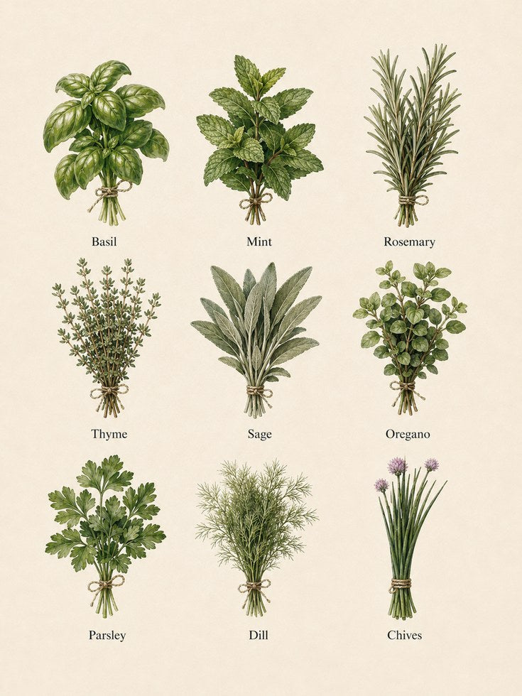 Herb Wall Art – Kitchen Botanical Print - artwork on paper