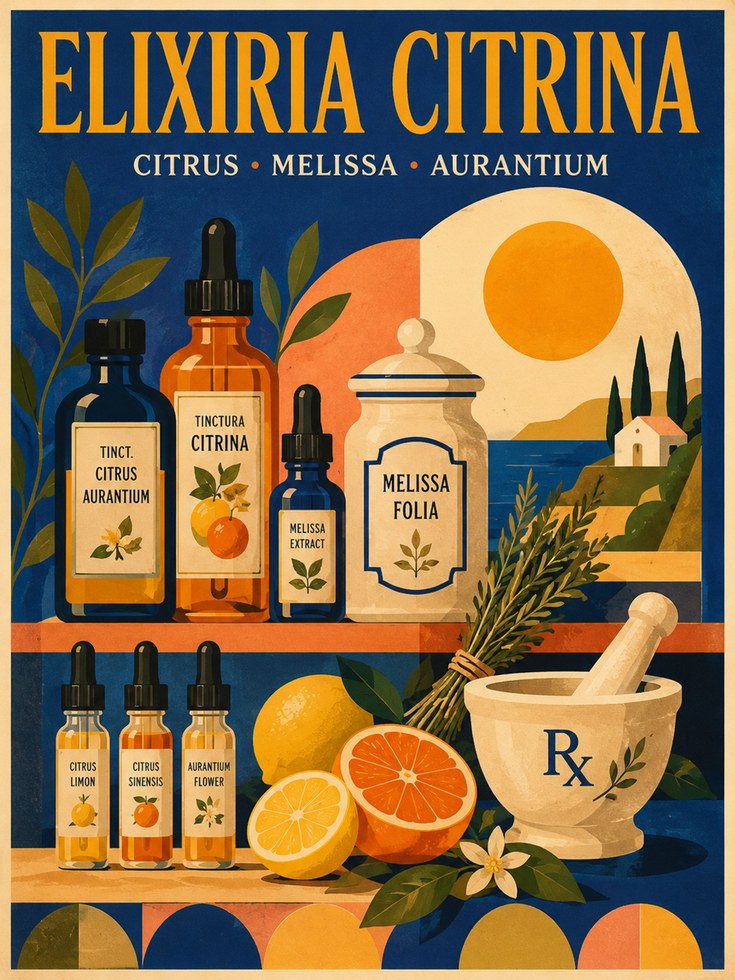 Vintage Apothecary Poster: Art Deco Citrus Botanical Print - artwork on paper