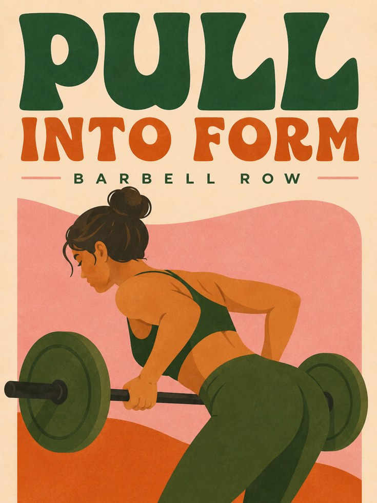 Barbell Row Poster: Retro Fitness Design - artwork on paper