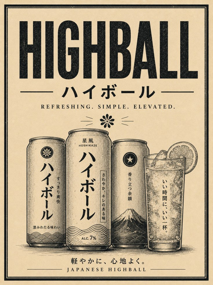 Japanese Highball Vintage Poster: Retro Beverage Advertisement Art - artwork on paper