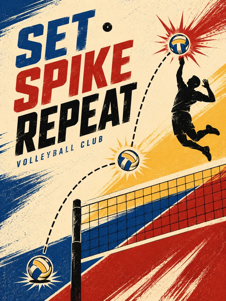 Retro Volleyball Poster: Vintage Sports Art Print - artwork on paper
