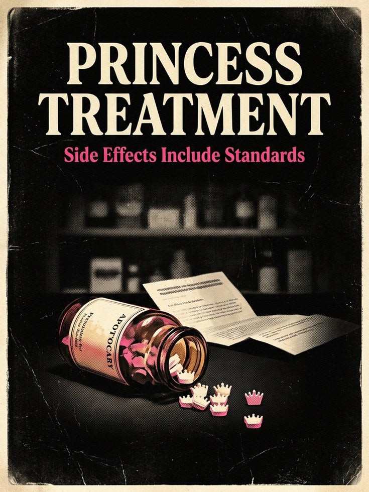 Princess Treatment Poster: Retro Feminist Satire Wall Art - artwork on paper