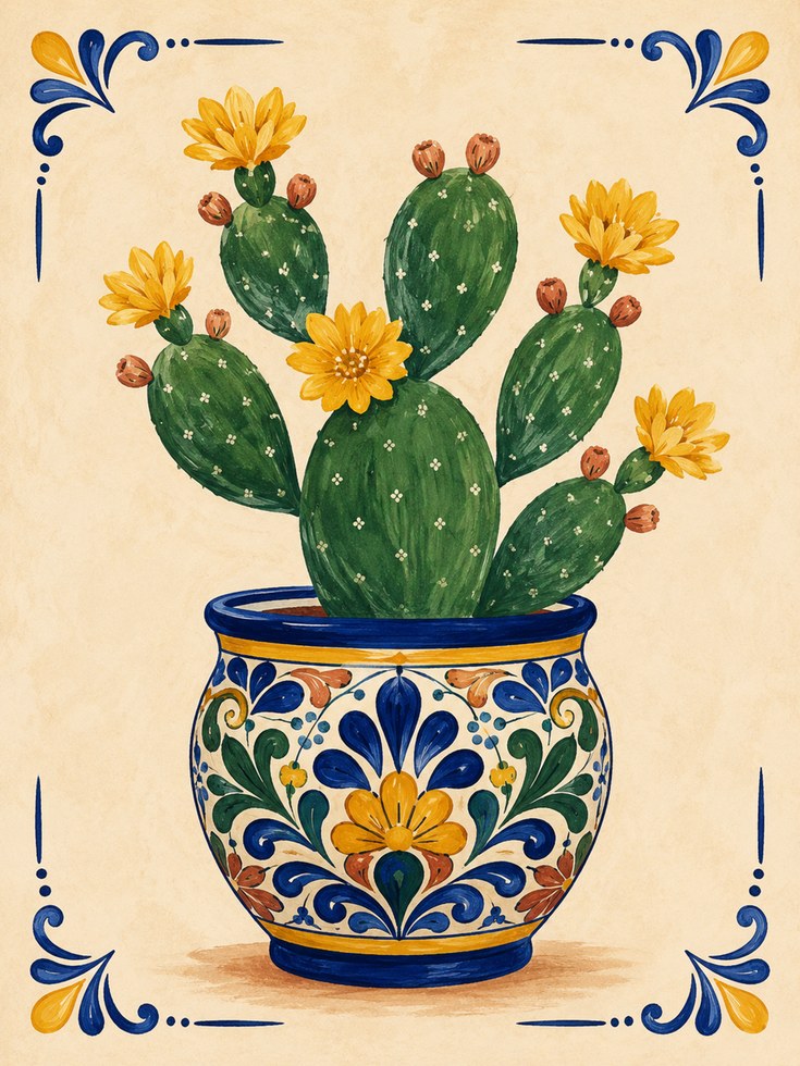 Mexican Tile Cactus Print - artwork on paper