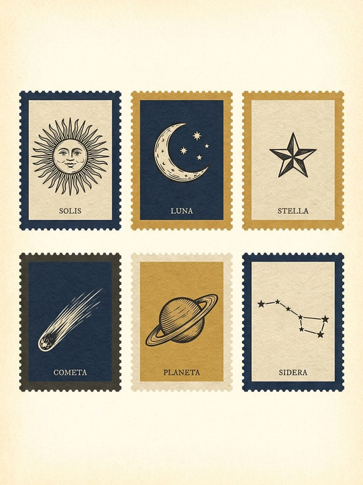 Celestial Postage Stamp Print - artwork on paper