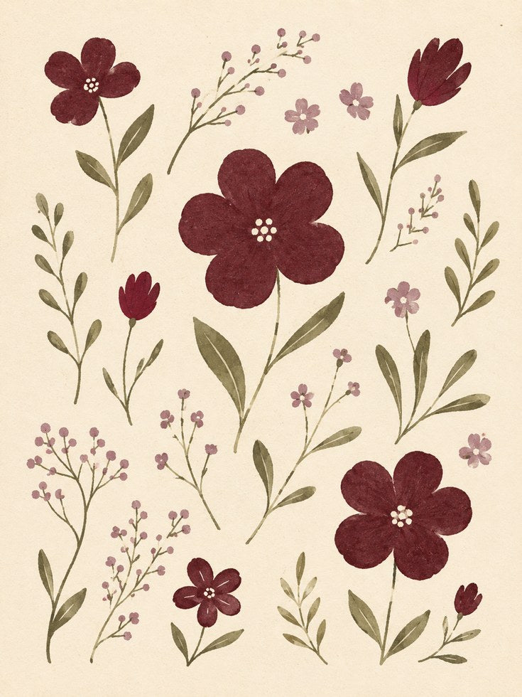 Folk Flower Wall Art – Botanical Print - artwork on paper