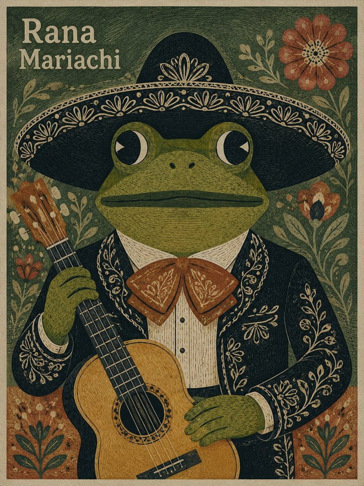 Frog Art Print – Folk Art Animal Poster - artwork on paper