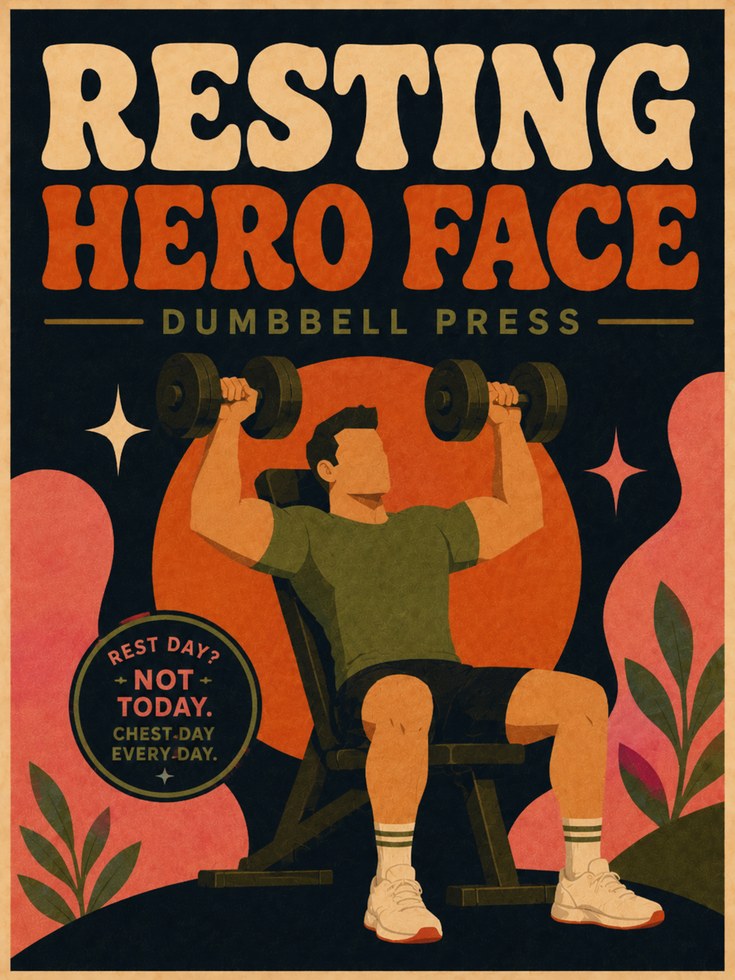 Resting Hero Face Gym Poster: Retro Fitness Motivation Art - artwork on paper