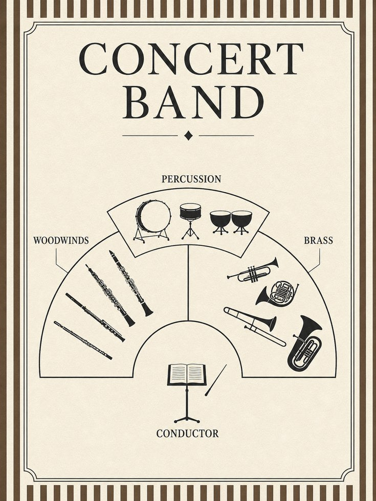 Concert Band Diagram Art Print: Vintage Music Educational Poster - artwork on paper
