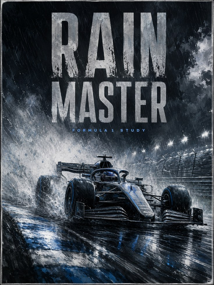 Formula 1 Rain Racing Poster: Dark Blue Motorsport Wall Art - artwork on paper