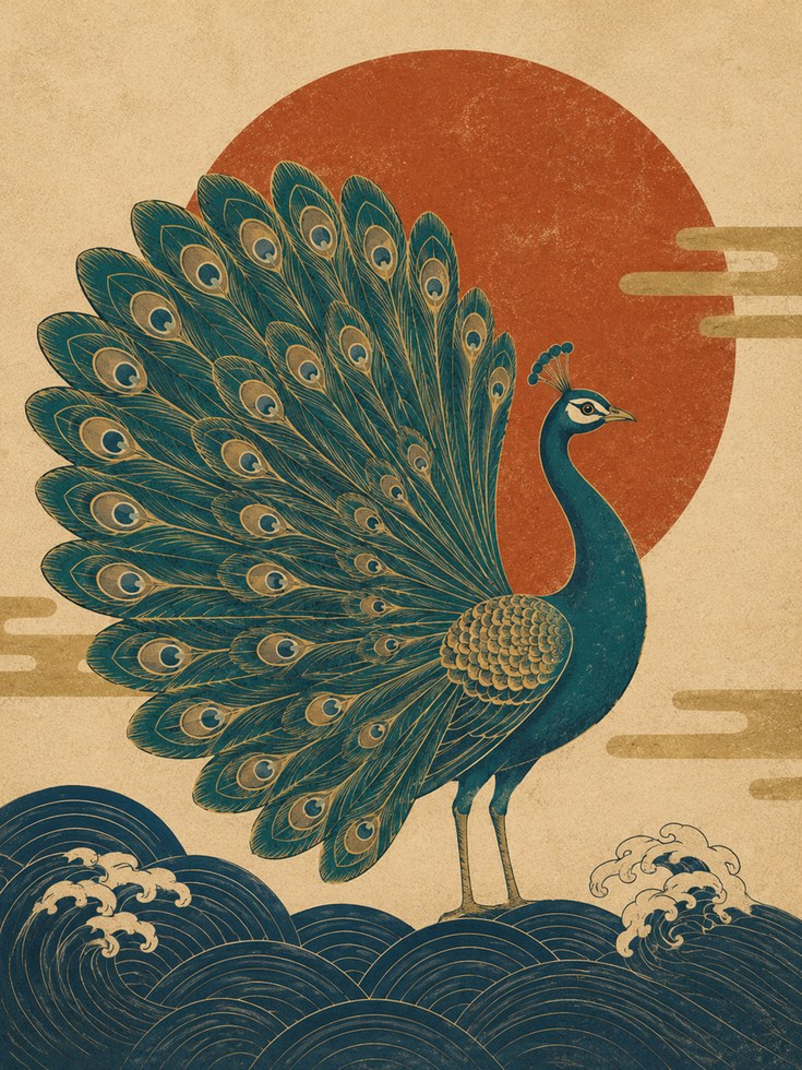 Japanese Peacock Print - artwork on paper
