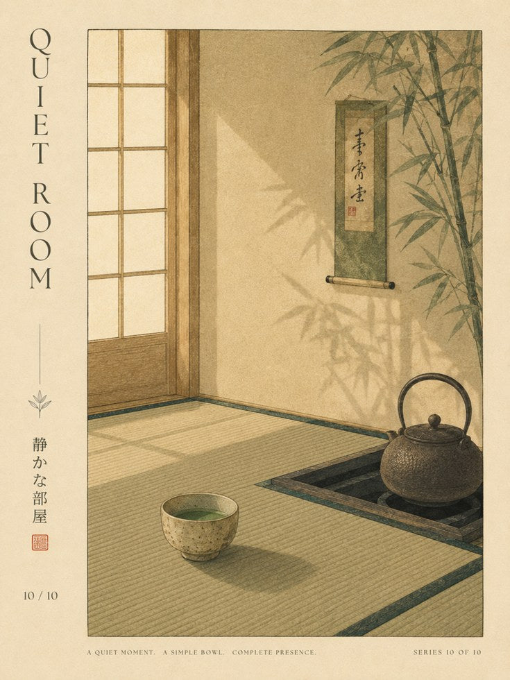 Japanese Tea Room Art Print: Minimalist Zen Interior Scene - artwork on paper