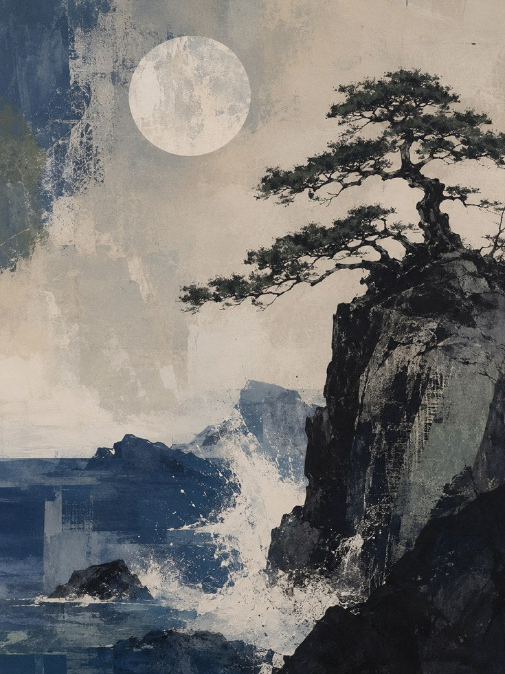 Bonsai Tree Moon Wall Art - artwork on paper