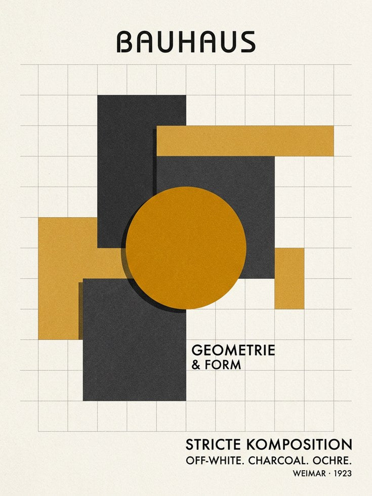Bauhaus Geometric Print: Modernist Composition with Gold Circle - artwork on paper