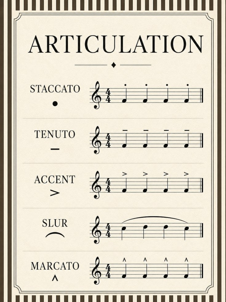 Music Notation Poster – Articulation Wall Art - artwork on paper