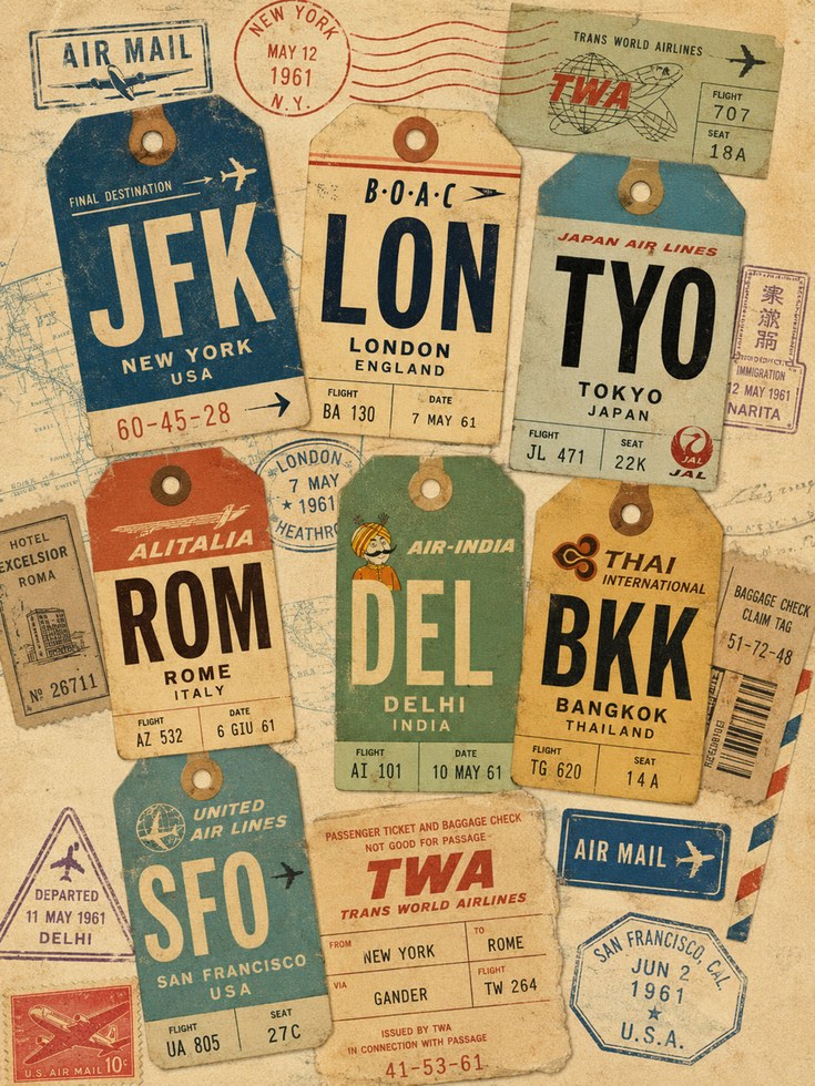 Vintage Luggage Tag Print – Travel Wall Art - artwork on paper