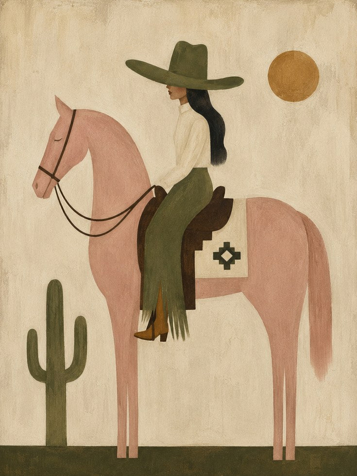 Western Wall Art – Cowgirl Horse Print - artwork on paper