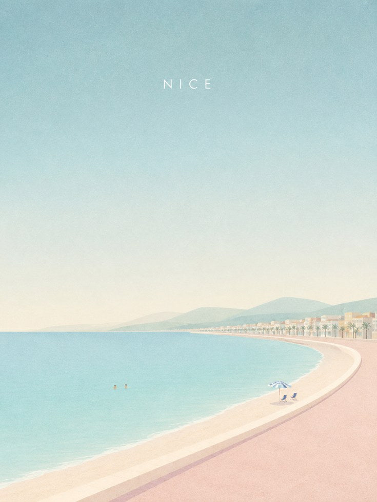 Nice Beach Promenade Print: Pastel Coastal Mediterranean Art - artwork on paper