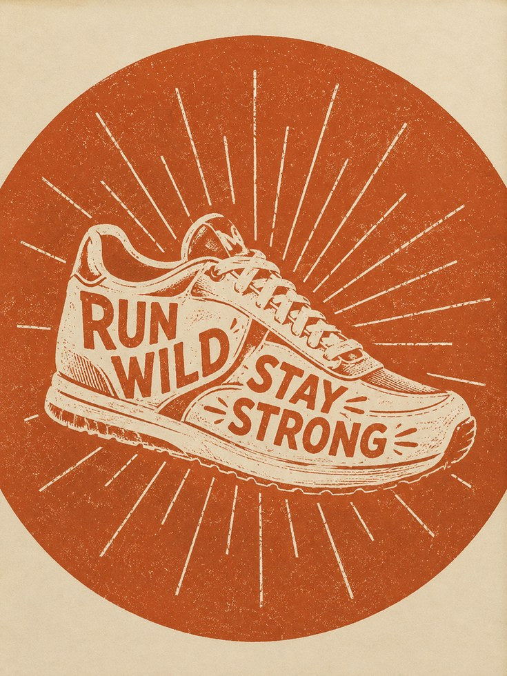 Vintage Running Shoe Print: Motivational Sunburst Gym Wall Art - artwork on paper