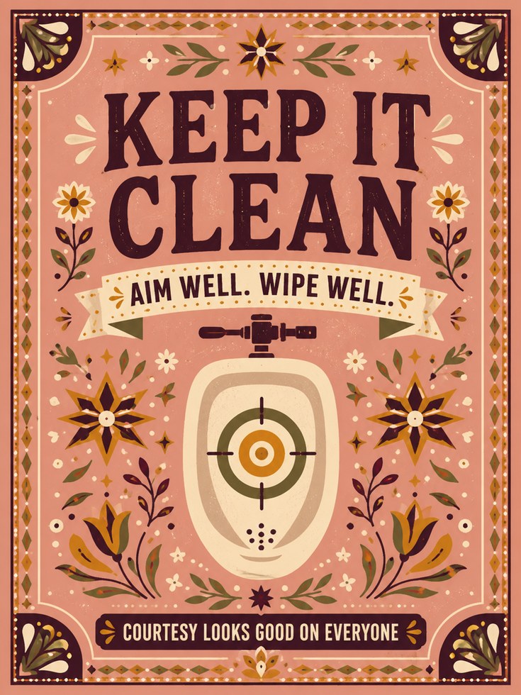 Folk Art Bathroom Print – Keep It Clean Sign - artwork on paper