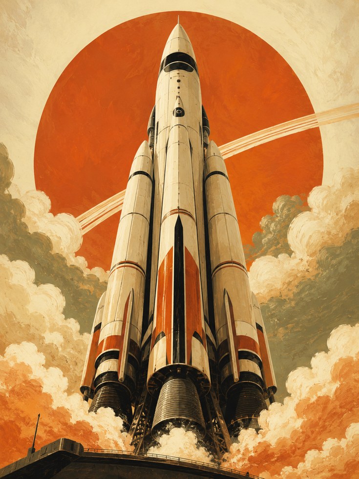 Vintage Rocket Poster – Space Wall Art - artwork on paper