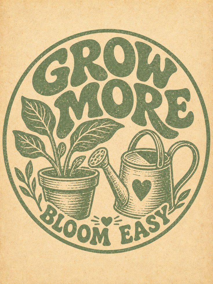 Grow More Bloom Easy Print: Vintage Green Gardening Poster - artwork on paper
