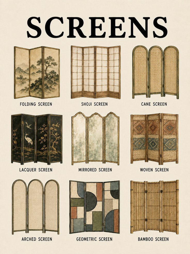 Decorative Screens Print: Vintage Interior Design Chart - artwork on paper