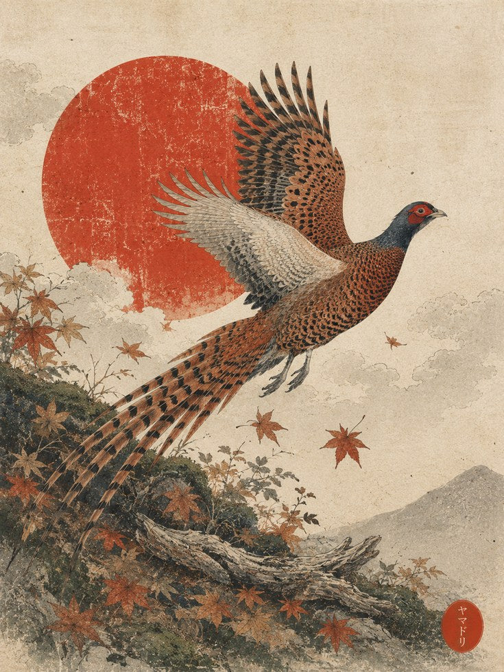 Japanese Pheasant Print – Vintage Bird Art - artwork on paper