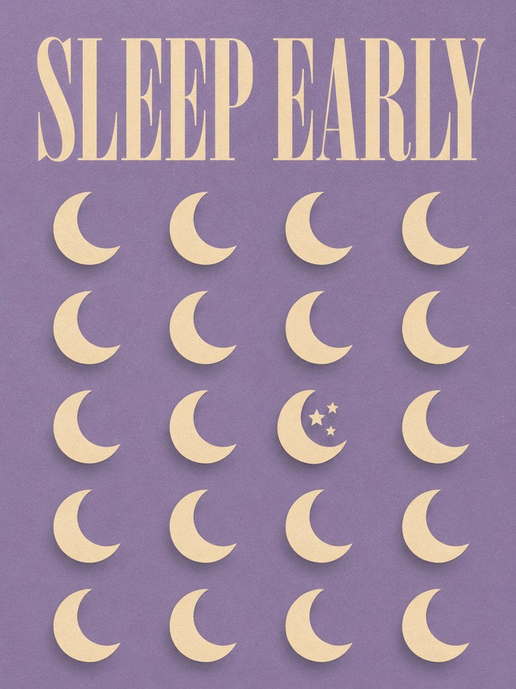 Sleep Early Wall Art Print: Vintage Moon & Stars Typography - artwork on paper