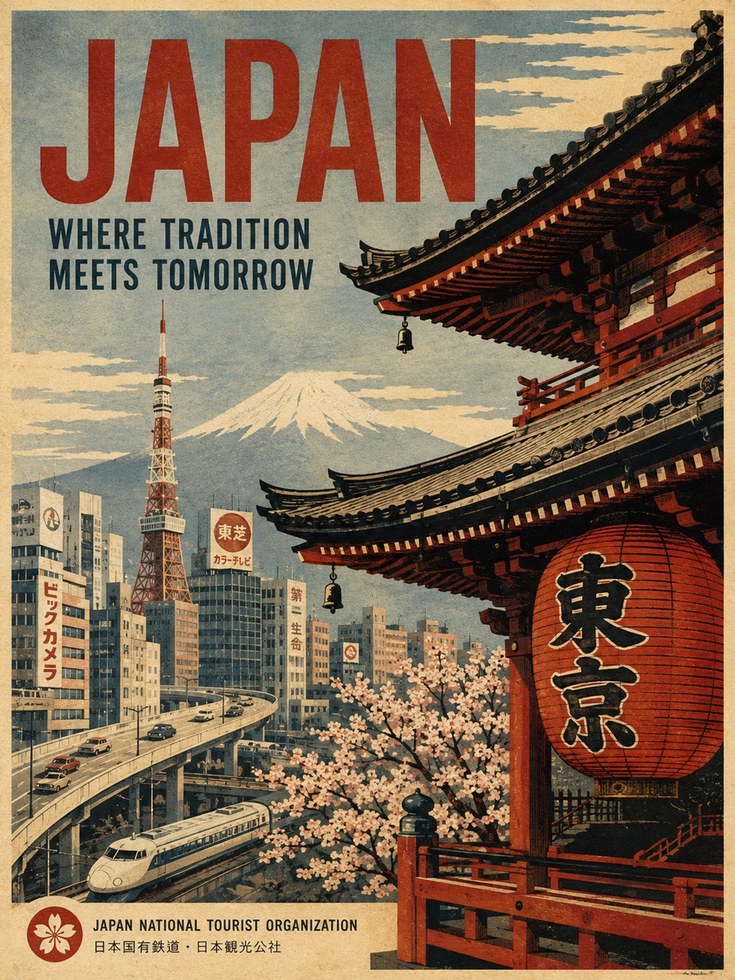 Japan Travel Poster – Vintage Tokyo Print - artwork on paper