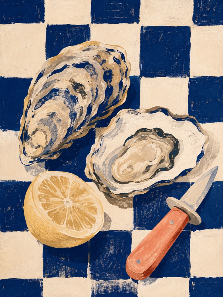 Oyster Kitchen Wall Art – Coastal Food Print - artwork on paper