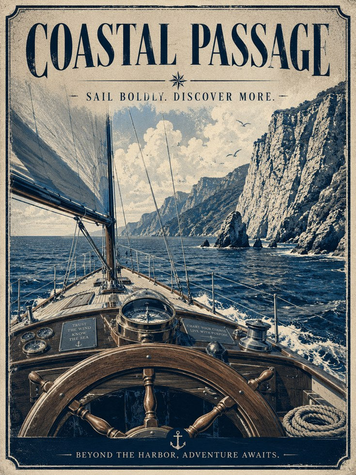 Coastal Sailing Adventure Poster: Vintage Nautical Travel Art - artwork on paper