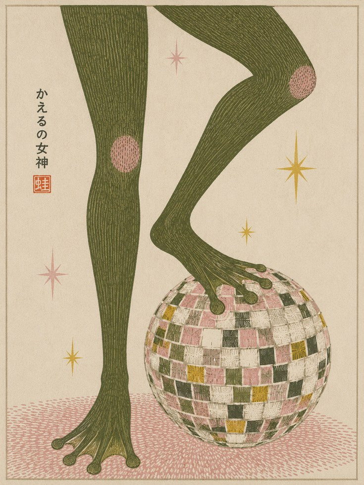 Japanese Disco Wall Art – Retro Frog Print - artwork on paper