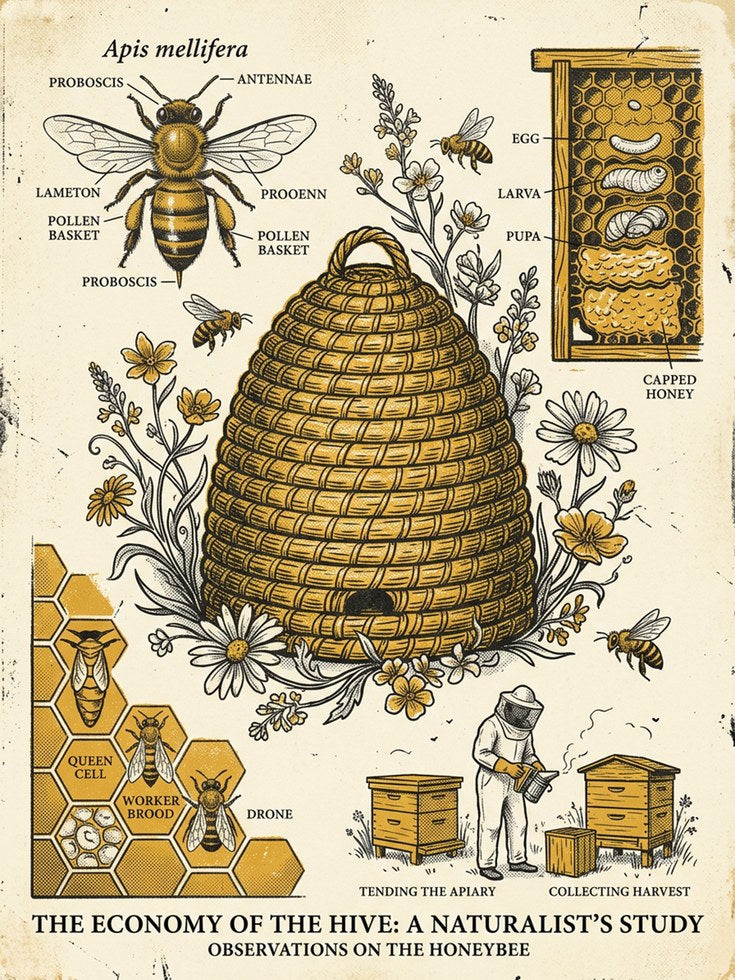 Honeybee Diagram Print — Vintage Scientific Illustration - artwork on paper