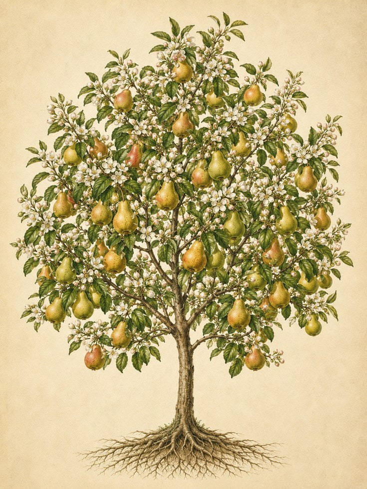Pear Tree Botanical Art Print: Vintage Fruit Illustration - artwork on paper