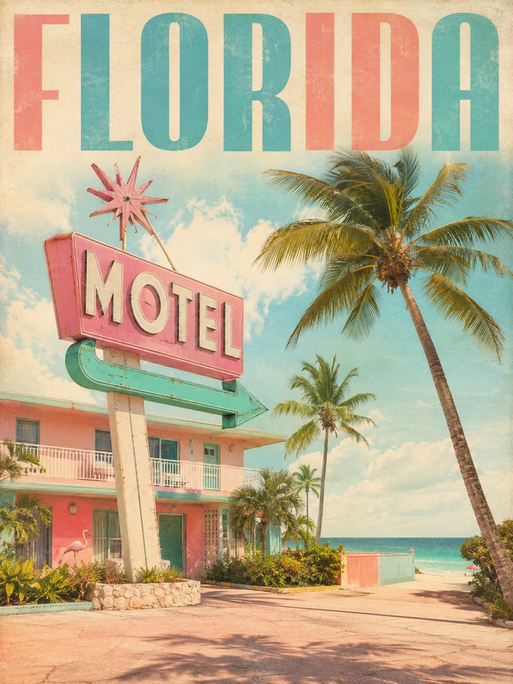 Florida Travel Poster – Retro Beach Print - artwork on paper
