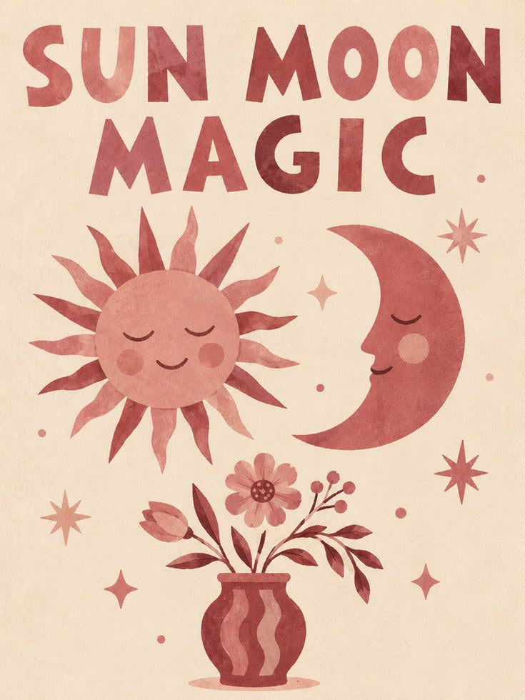 Sun Moon Magic Print: Vintage Celestial Boho Wall Art - artwork on paper