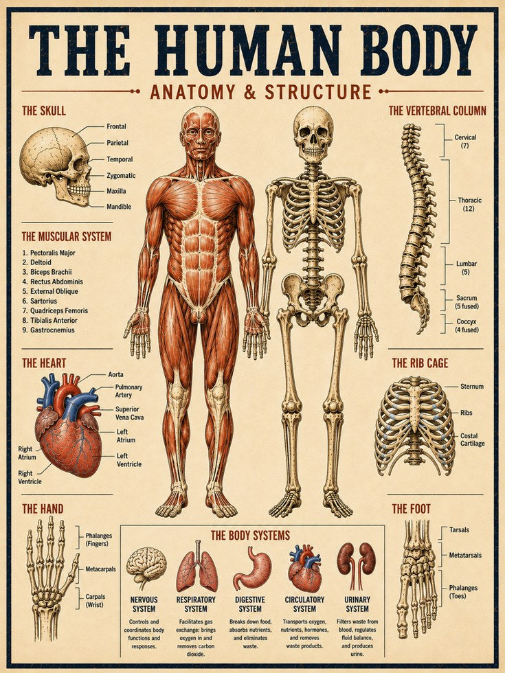 Human Anatomy Poster – Educational Science Print - artwork on paper