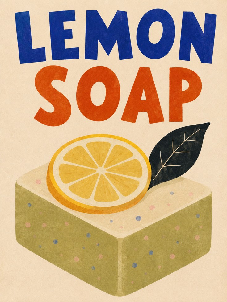 Lemon Soap Poster – Retro Kitchen Wall Art - artwork on paper