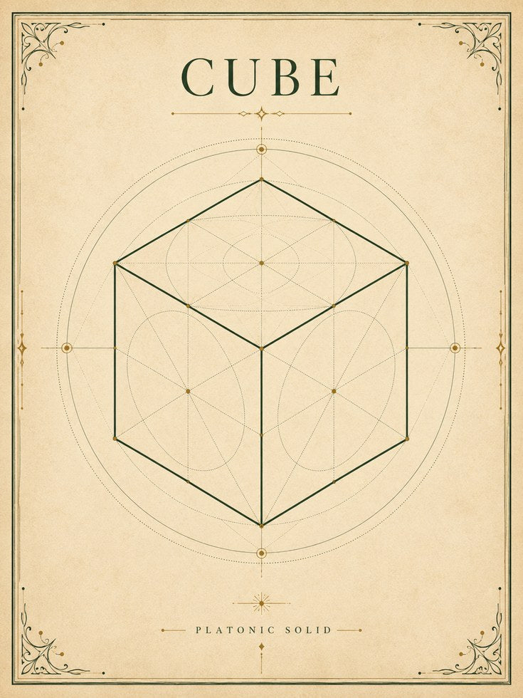 Cube Geometric Print: Vintage Sacred Geometry Art for Study - artwork on paper