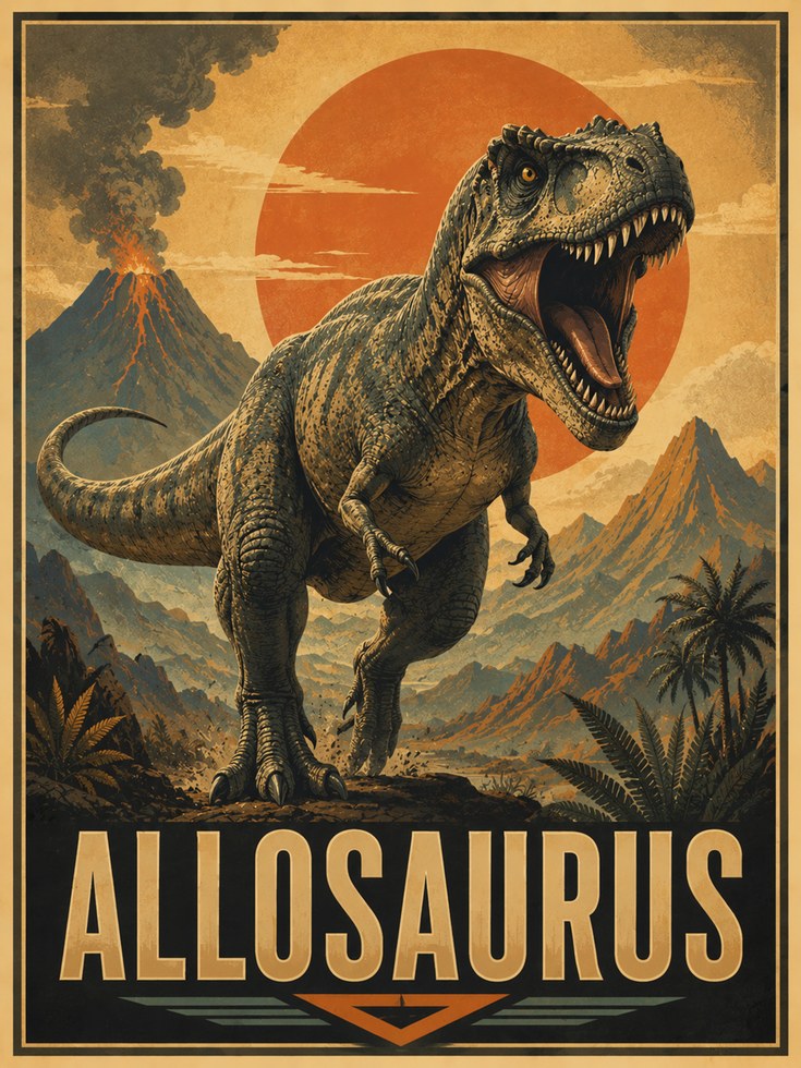 Allosaurus Dinosaur Print - artwork on paper