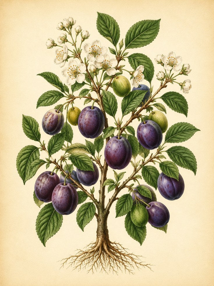 Plum Tree Botanical Print: Vintage Fruit Illustration Art - artwork on paper