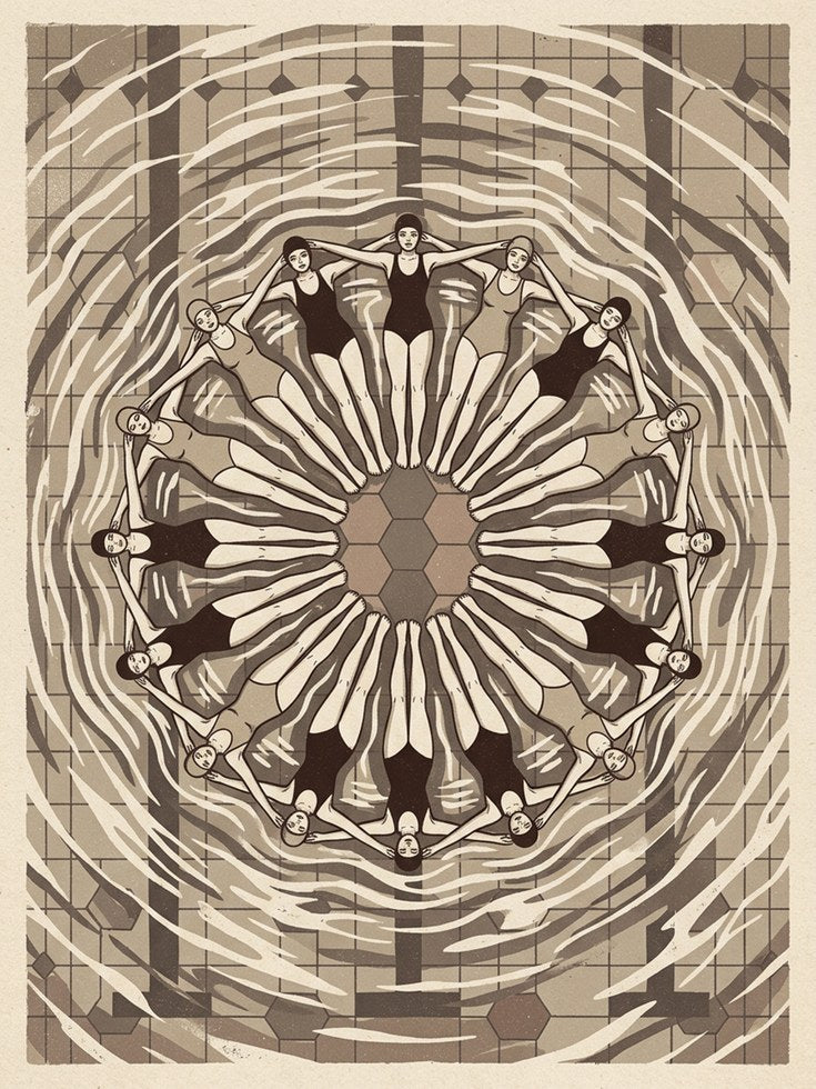 Art Deco Swimmers Print — Synchronized Swimming Mandala - artwork on paper