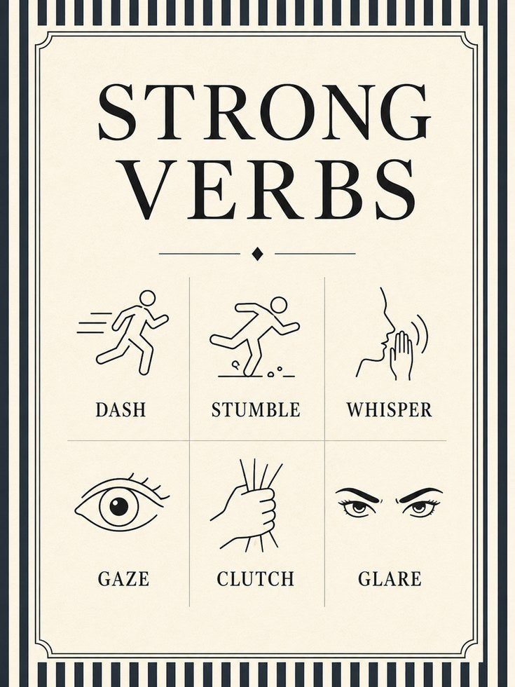 Strong Verbs Typography Poster: Vintage Educational Art Print - artwork on paper