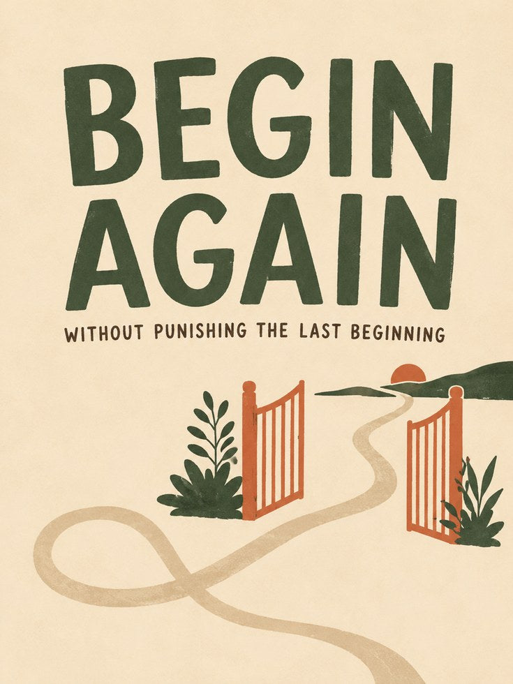 Begin Again Motivational Print: Retro Typography Wall Art - artwork on paper