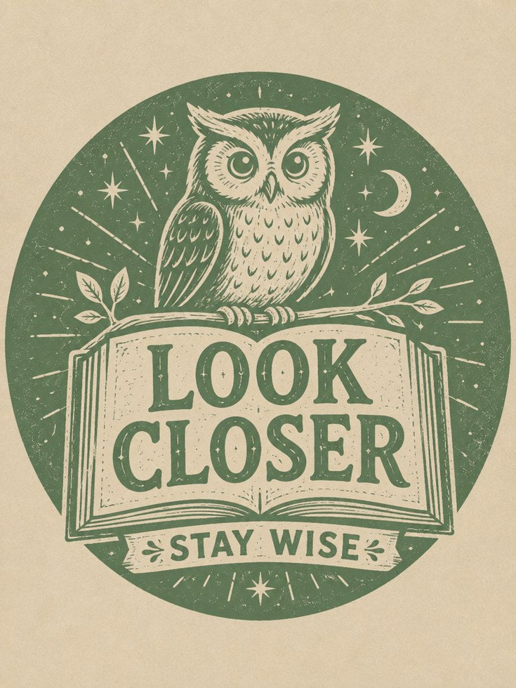 Vintage Owl and Book Print: Green Wisdom Typography Art - artwork on paper