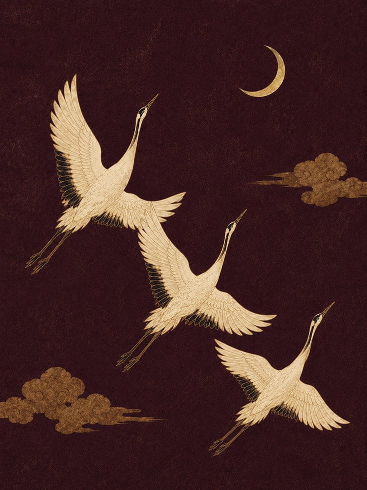 Asian Inspired Crane Art Print - artwork on paper
